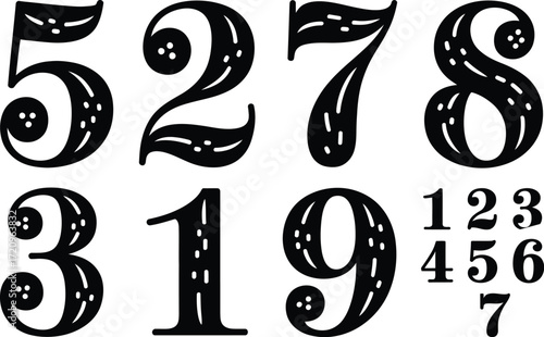 Ornate decorative numbers in elegant vintage style on white background