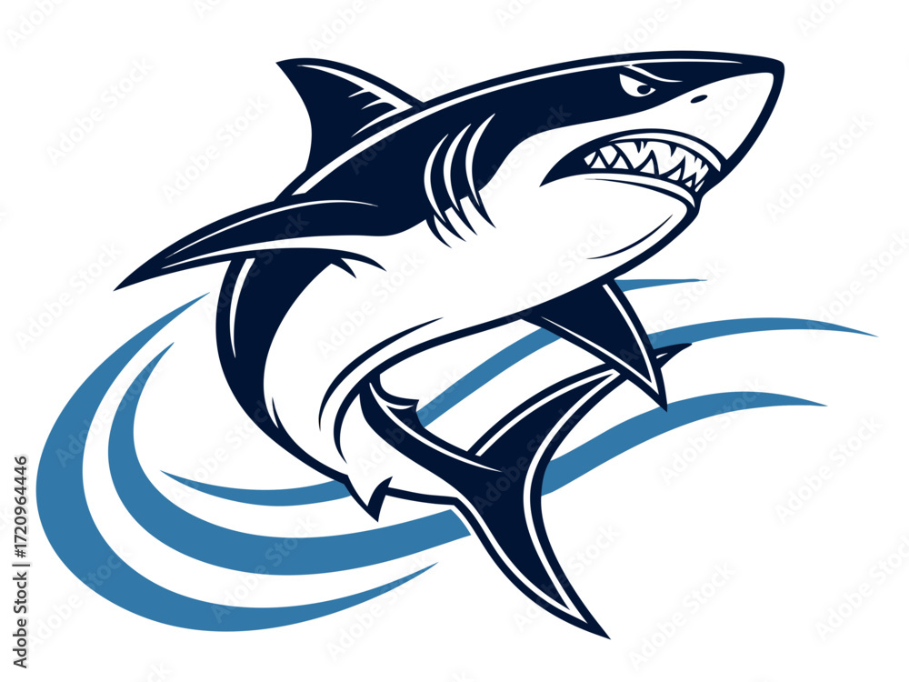 Naklejka premium Powerful Shark Logo Design in Striking Blue and White
