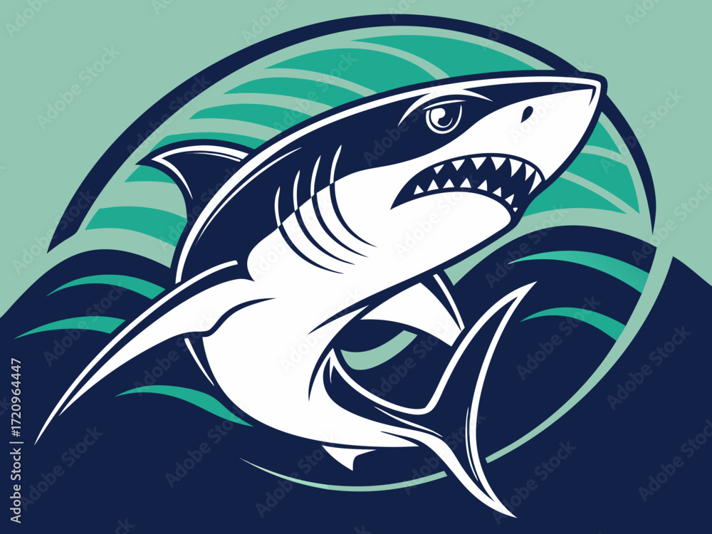 Naklejka premium Powerful Shark Logo Design in Striking Blue and White