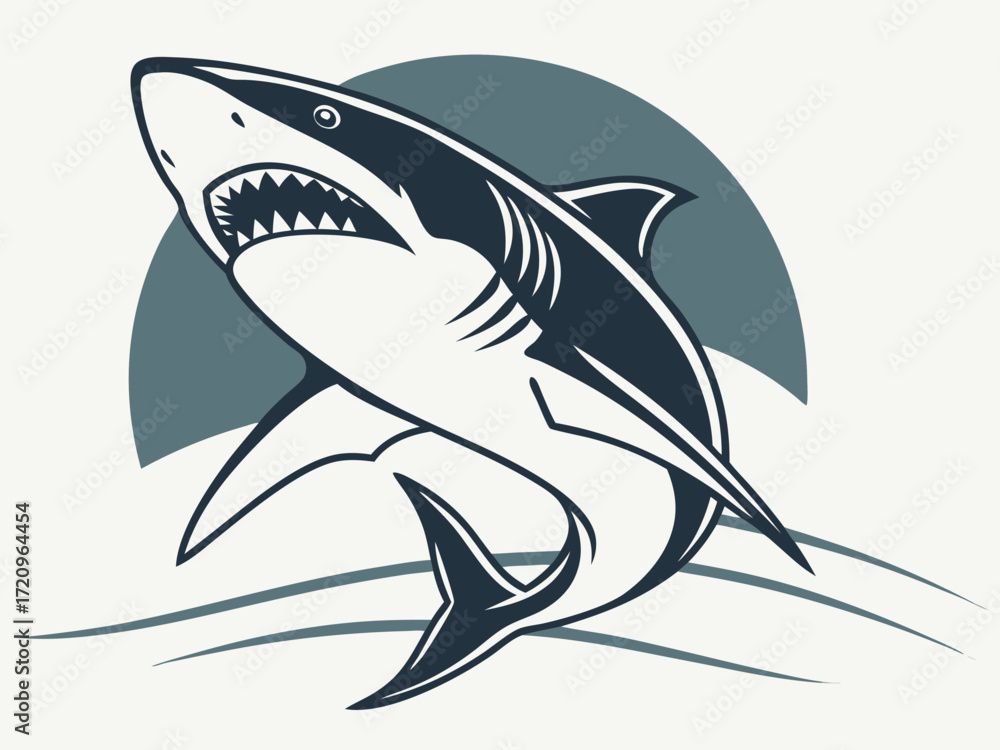 Fototapeta premium Powerful Shark Logo Design in Striking Blue and White