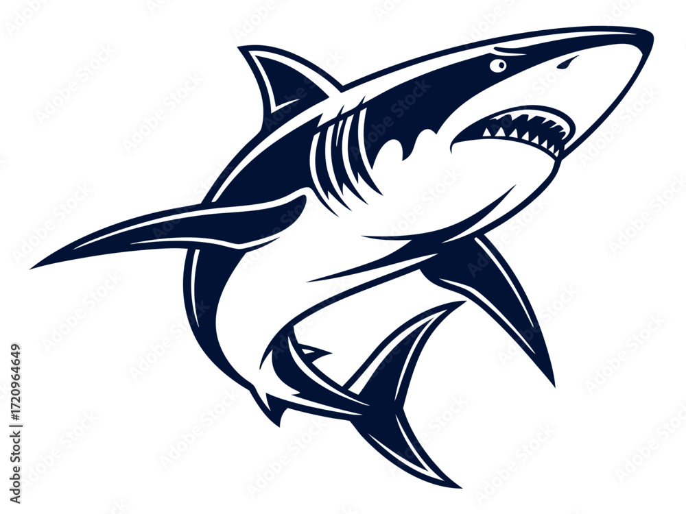 Fototapeta premium Powerful Shark Logo Design in Striking Blue and White