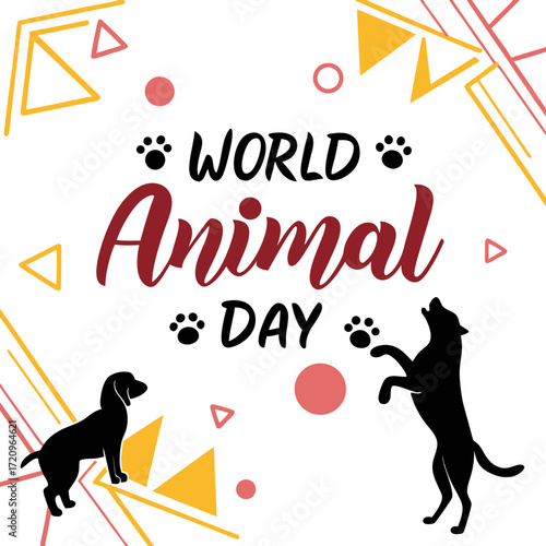 Celebrate World Animal Day with This Cute Design Featuring Dog Silhouettes and Paws, Great for Pet Lovers and Awareness Campaigns