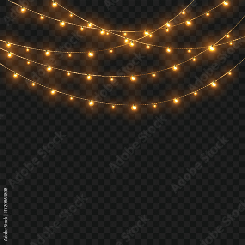 Glowing Christmas lights garland for festive holiday and party decor. Vector