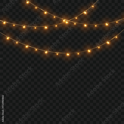 Glowing Christmas lights garland for festive holiday and party decor. Vector