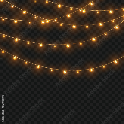 Glowing Christmas lights garland for festive holiday and party decor. Vector