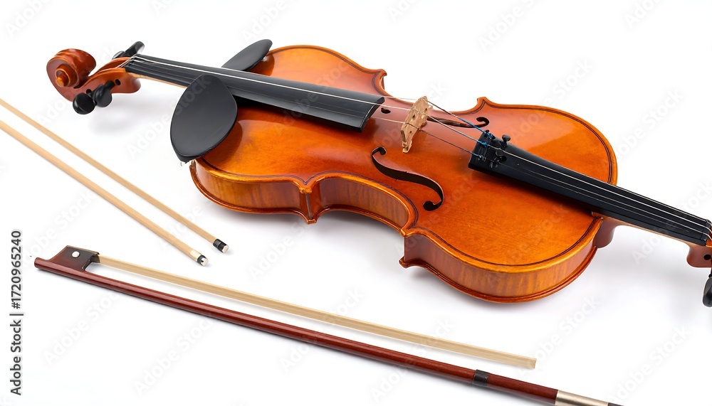 Fototapeta premium Violin and bow on white background