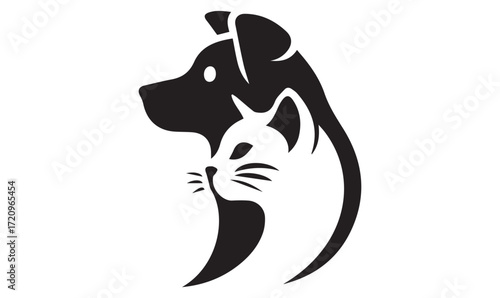 Dog and Cat Silhouette Icon – Negative Space Pet Vector for Animal Care Branding