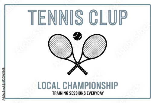 Classic tennis club emblem with rackets and ball, promoting local championship and training.