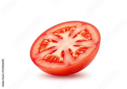 Wallpaper Mural A fresh ripe red tomato cut in half showing the internal seeds and pulp, isolated on a clean white background. Torontodigital.ca