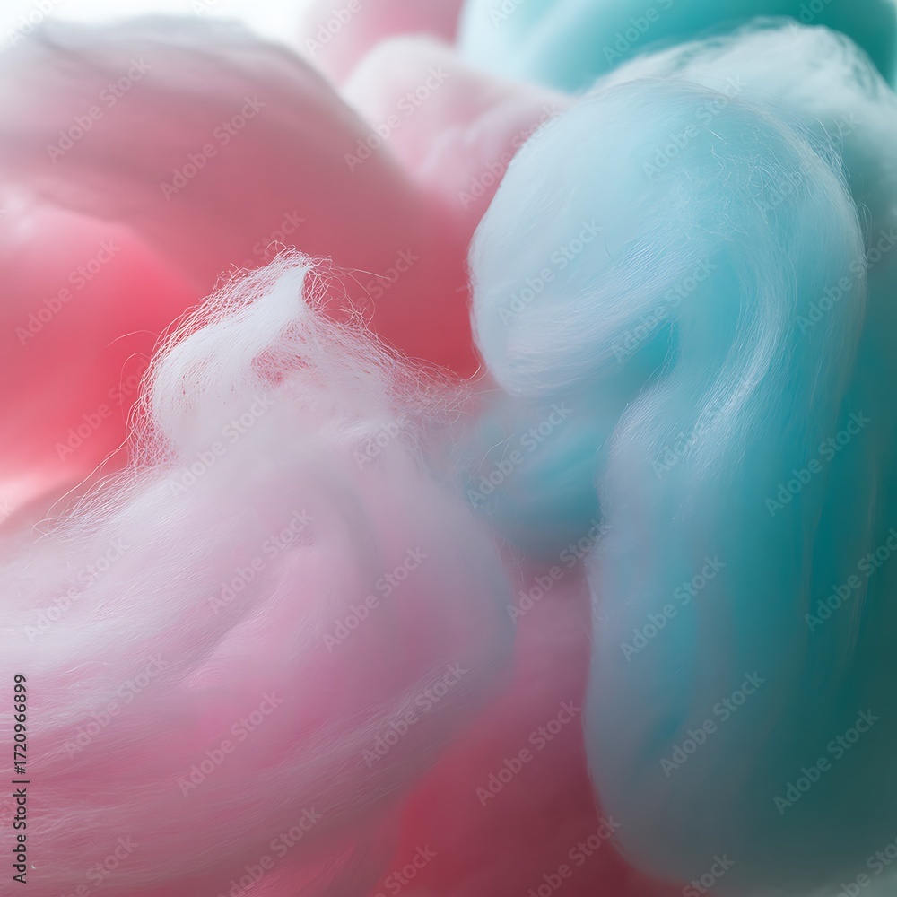 Fototapeta premium Close up of pink and blue cotton candy with a fluffy texture