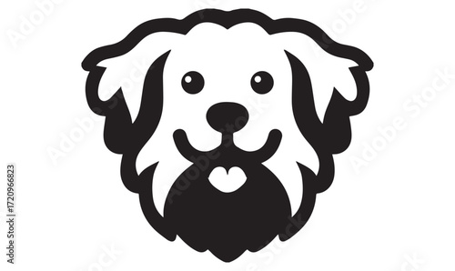 Dog Face Icon – Symmetrical Pet Vector with Heart Nose for Animal Branding