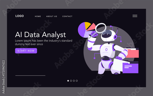 AI Robot Analyzing Data with Magnifying Glass Vector