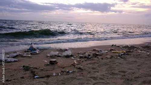Dirty sea sandy shore ,Environmental pollution,
Plastic water bottles pollution in ocean (Marine debris)