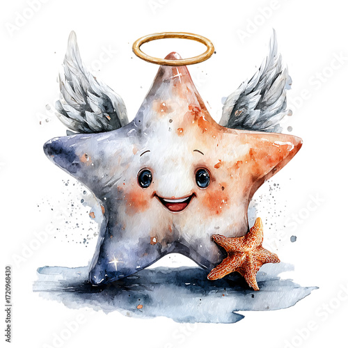 shining pastel star with kawaii face, magical sparkles around Magical Christmas Stickers Whimsical Holiday Illustration