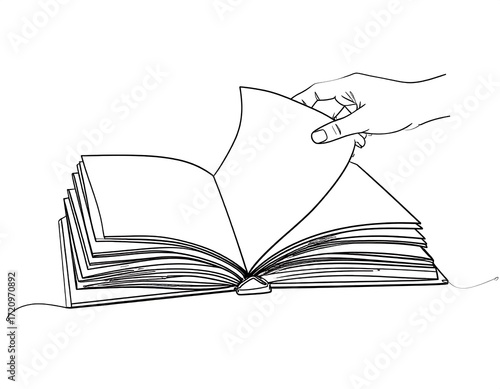 Continuous line drawing of a hand opening a book