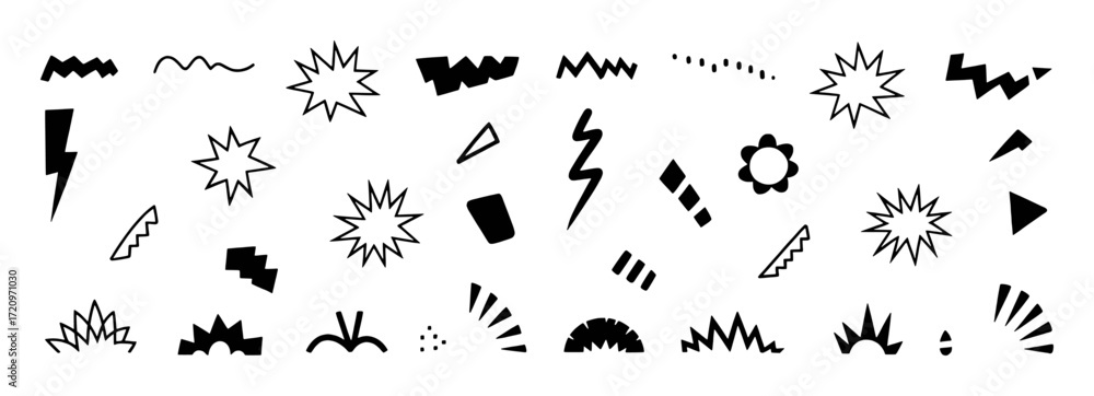 Naklejka premium Black and White Abstract Geometric Shapes and Symbols Pattern