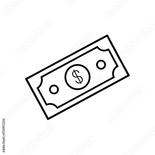 Outlined dollar bill icon on transparent background