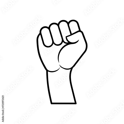 Raised fist outline icon on transparent background