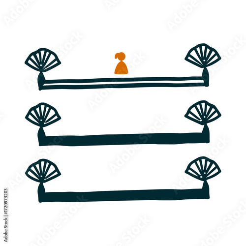 Hinamatsuri Simple Tiered Doll Display Illustration Hinamatsuri Girls’ Day Tiered platform hina dan simplified to three horizontal lines with a folded fan