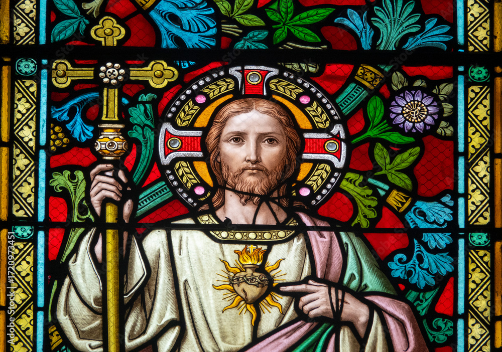 Fototapeta premium Stained glass (19th century) of Sacred Heart of Jesus Christ.