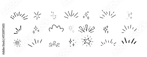 Collection of Hand-Drawn Starbursts, Sparkles, and Sun Icons