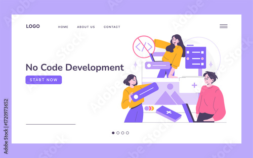 No Code Development Collaboration Vector Illustration