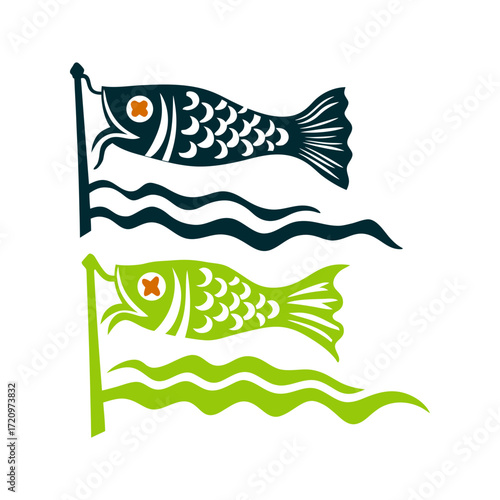Koinobori Carp Streamers Illustration for Children's Day Childrens Day Kodomo no Hi Koinobori carp streamer in dynamic motion with rippling water lines