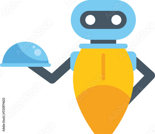 Robot waiter serving food in a restaurant, artificial intelligence and automation in the hospitality industry