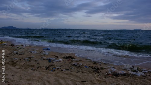 Dirty sea sandy shore ,Environmental pollution,
Plastic water bottles pollution in ocean (Marine debris)
