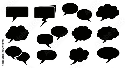 Icon Set Vector Collection of Black Speech Bubble and Thought Cloud Silhouettes