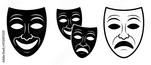 Iconic Comedy and Tragedy Masks Representing Theater and Emotion