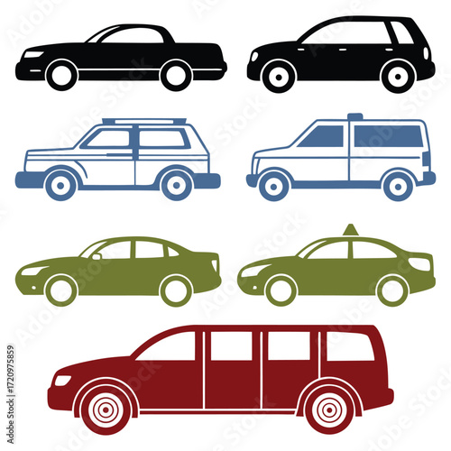Black blue green red vehicles sedan wagon