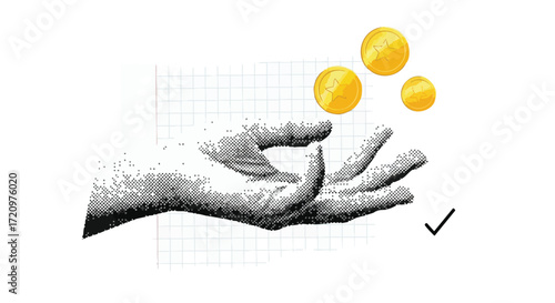 Golden opportunity hand illustration creating wealth for your modern business, investment success and financial planning, checkmark of prosperity