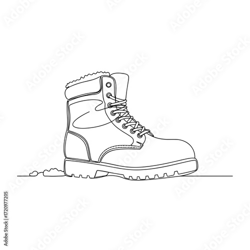 Winter boot with laces in minimalist black line art style