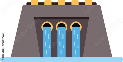 Hydroelectric power plant generating electricity with renewable energy resource, water flowing through the dam