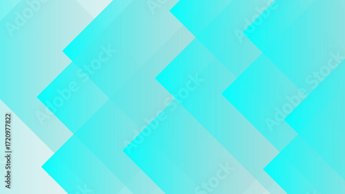 Modern abstract background with layered turquoise and cyan geometric shapes . Diagonal arrow-like patterns with transparent gradients, depth and motion. Light blue tones suitable for technology