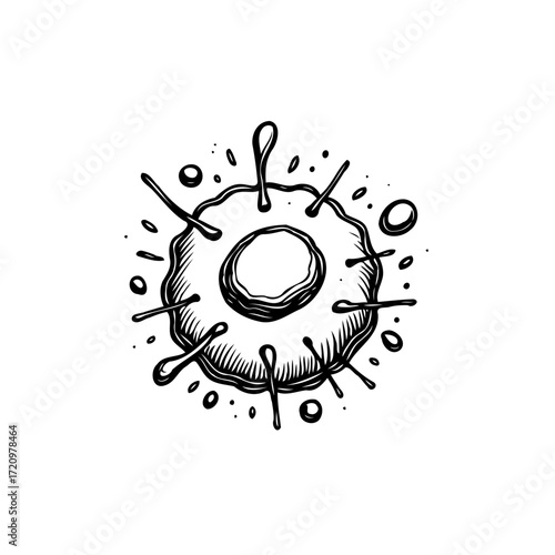 Monochromatic depiction of a cellular structure showing a burst of activity emanating outwards in