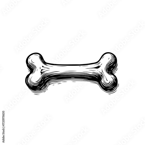 Monochrome anatomical illustration of a canine bone in sketch style drawing showcasing bone