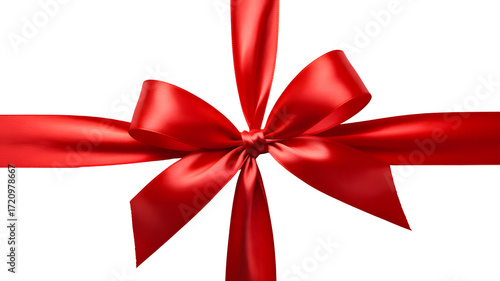 A luxurious red satin ribbon tied into a perfect bow isolated on transparent background