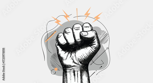 Illustration of a clenched fist with energy lines, representing power and strength.