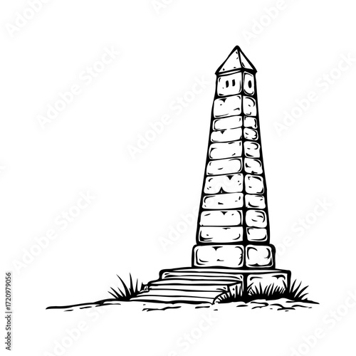 Monochrome depiction of a stone obelisk with detailed texture standing tall historical