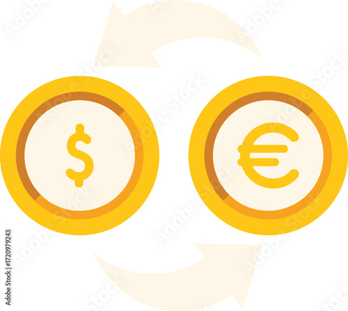 Currency exchange concept with dollar and euro coins exchanging