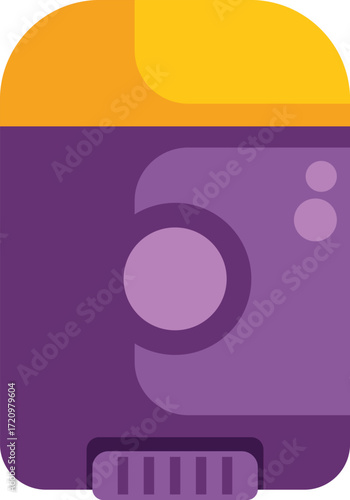 Purple and yellow deodorant stick is standing on its retractable base, spreading a feeling of freshness