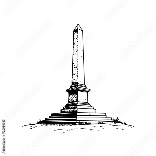 Monolithic sketched monument ascends with strength and history creating lasting impression against