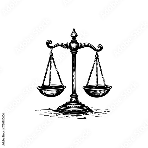 Ornate scales of justice symbolizing impartiality decision making legality truth weighing evidence