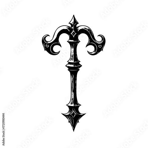 Ornate wrought iron decorative element vintage flourish heraldic design with elegant dark gothic