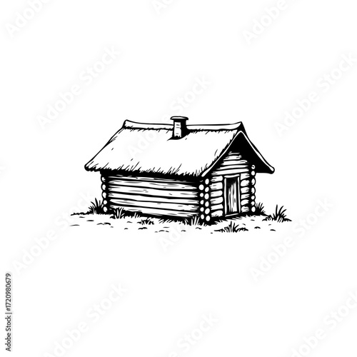 Rural cabin retreat rustic charm in the woods a minimalist sketch evokes tranquility and