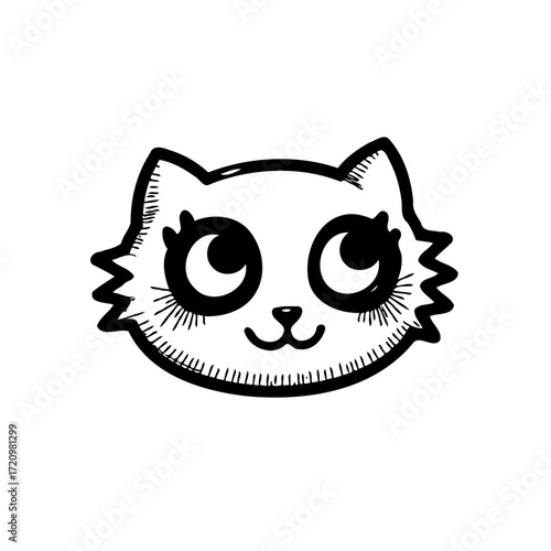 Simple delightful cartoon cat illustration with big eyes, whimsical drawing, perfect for children