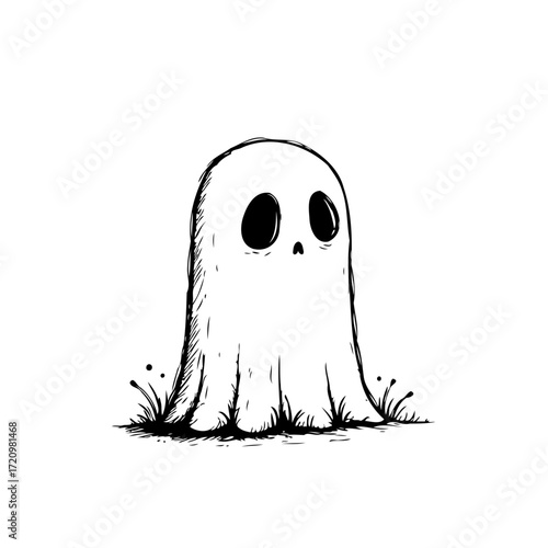 Simple spooky ghost character floating over the ground illustration for halloween celebration and