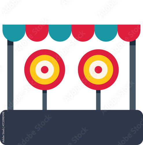 Shooting range game booth with targets at amusement park or carnival